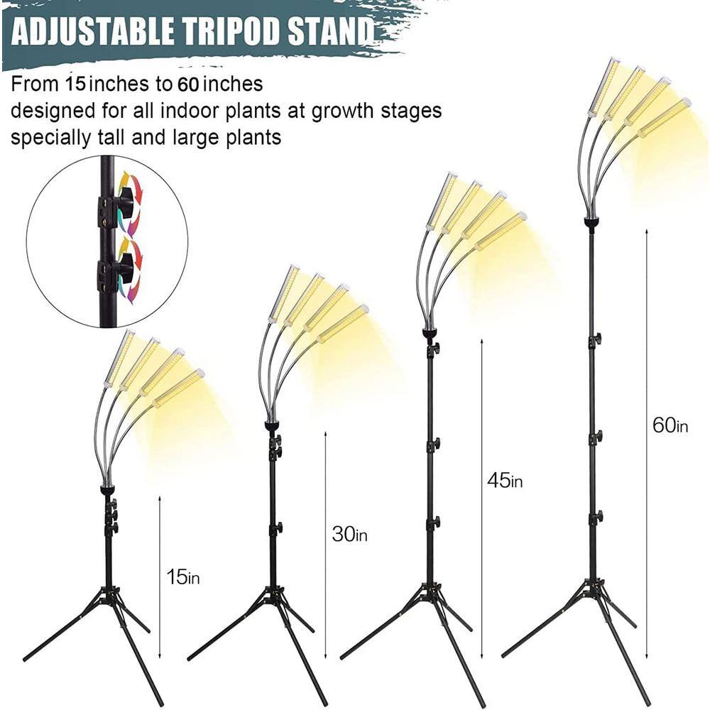 200-Watt Plant Grow Light Bulb Specialty Code 420 LEDs with 15-63 in. Adjustable Tripod Stand 4-Heads Auto On/Off - Hercitys