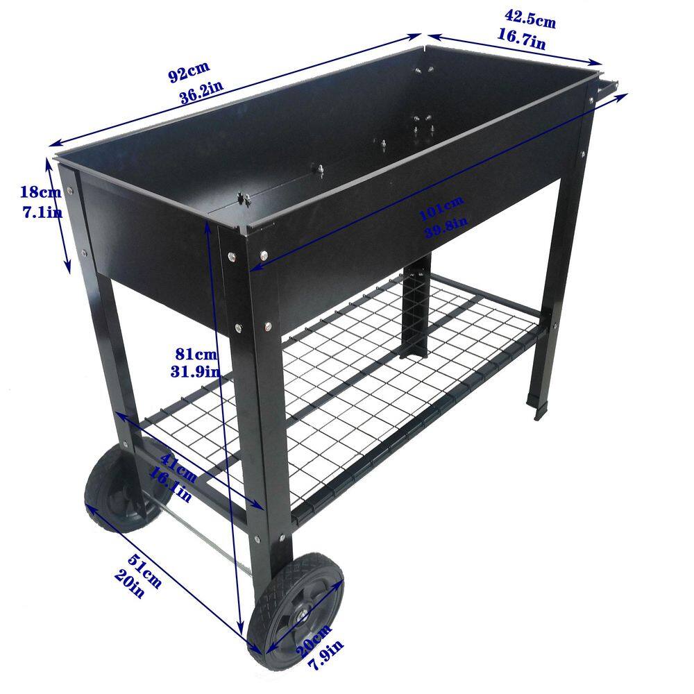 42.5 in. x 20 in. x 32 in. Mobile Metal Raised Garden Bed Cart with Legs, Elevated Tall Planter Box with Wheels, Black - Hercitys