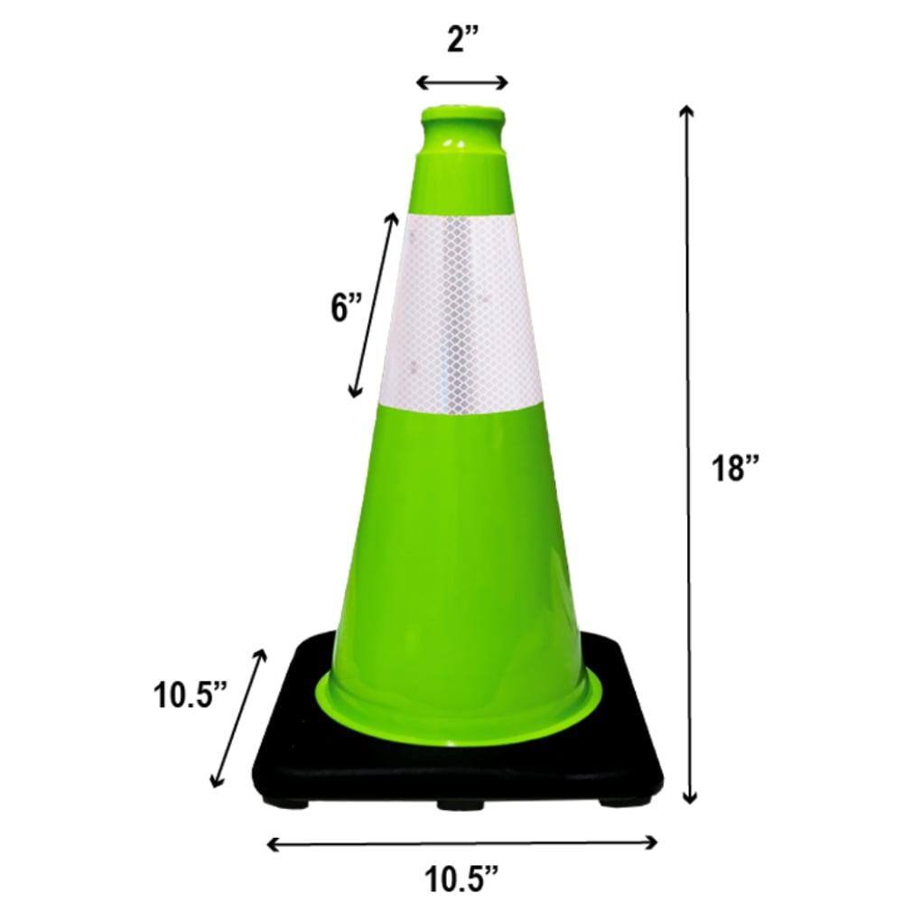 18 in. Lime Green Traffic Cone with Black Base and 6 in. Reflective Collar 3 lbs. (6-Pack) - Hercitys