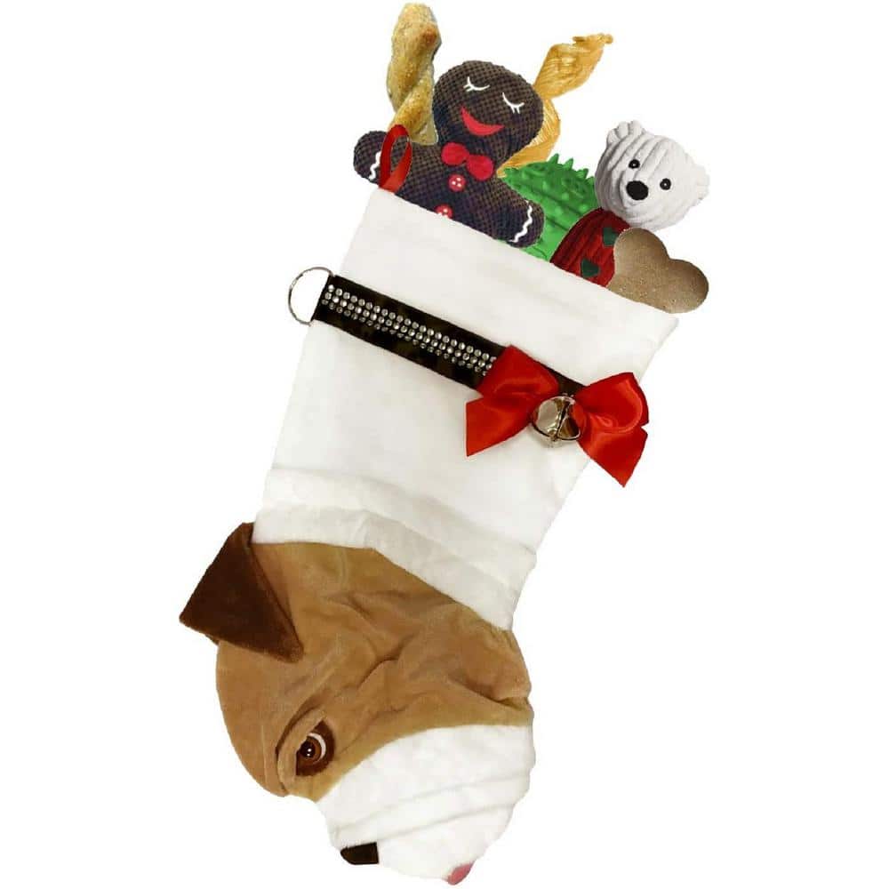 22 in. English Bulldog Dog Faux Fur Christmas Stocking - Hercitys