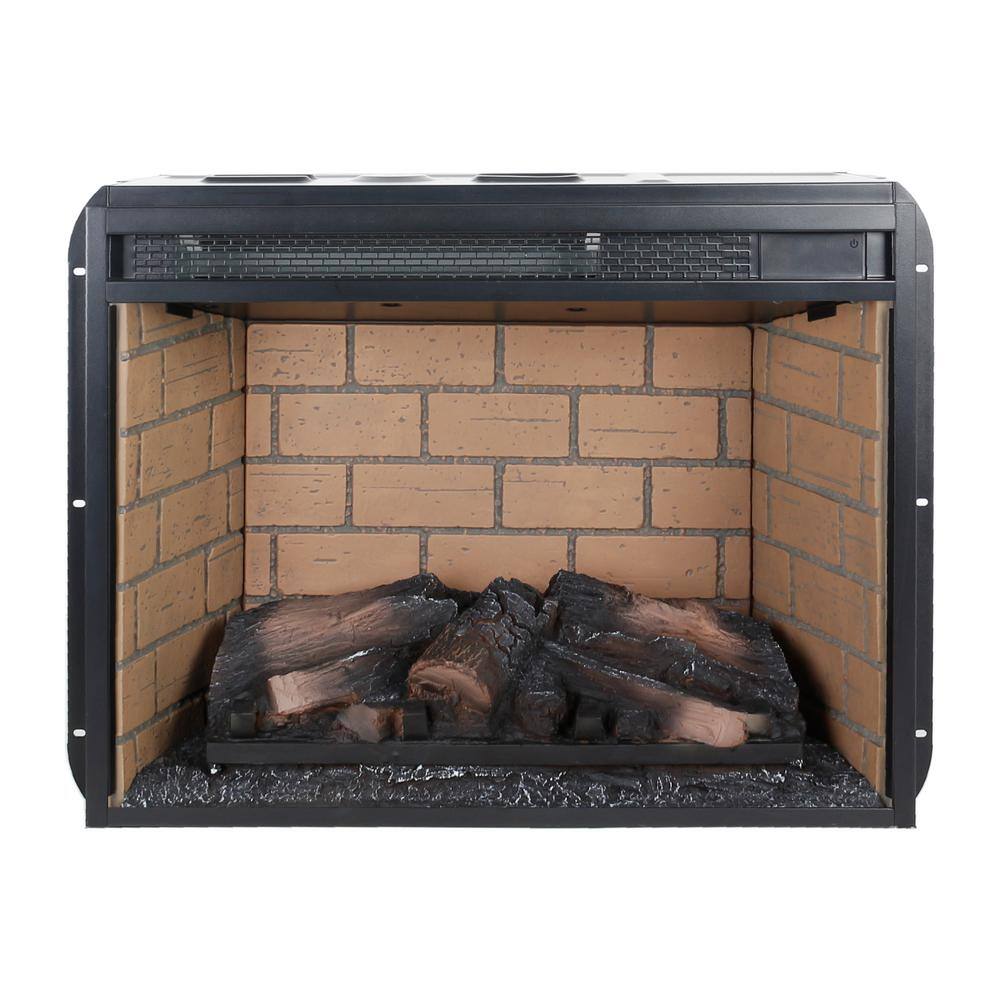 24 in. Wall Mount Electric Fireplace Insert in Black with Tempered Glass, Brick - Hercitys