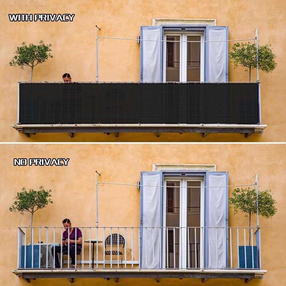 36 in. HDPE Black Plastic Balcony Privacy Fence with UV Protection Garden Fence, 90% Shade Netting - Hercitys