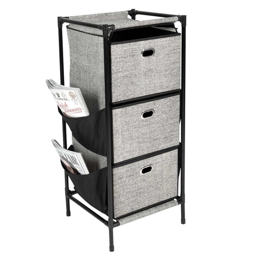 3 Tier Storage Drawers with Side Pockets Unit in Black - Hercitys