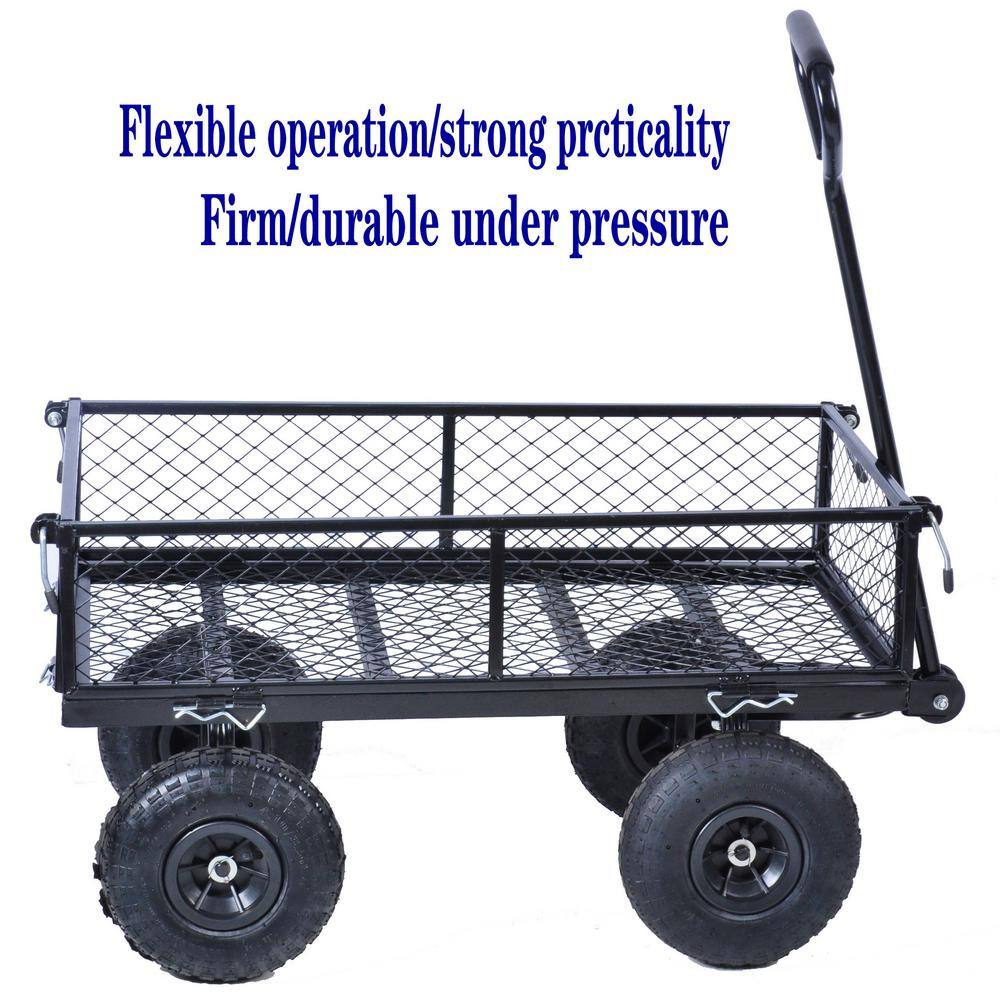 3.25 cu. ft. Metal Garden Cart with Removable on 4 Sides in Black - Hercitys