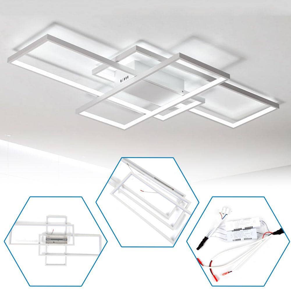 35 in. 1-Light Modern White Integrated LED Square Acrylic Flush Mount Ceiling Light (White light) - Hercitys