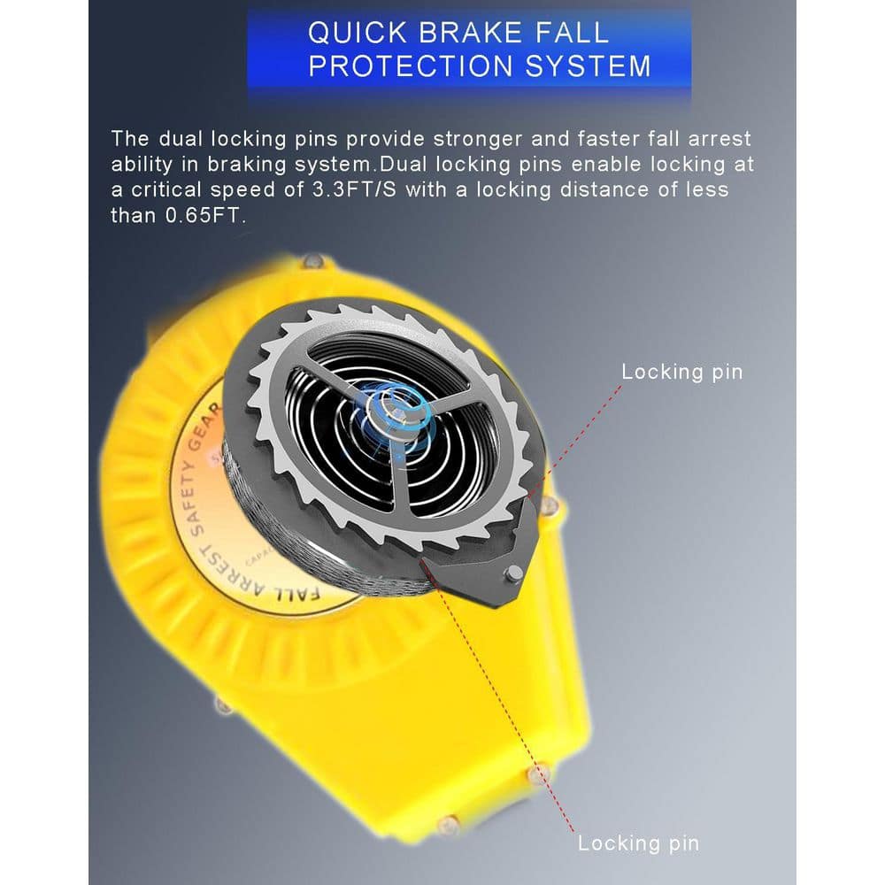 23 ft. Self Retracting Lifeline with Dual Alloy Steel Hook Heavy Duty Steel Wire Rope Quick Brake Fall Protection - Hercitys
