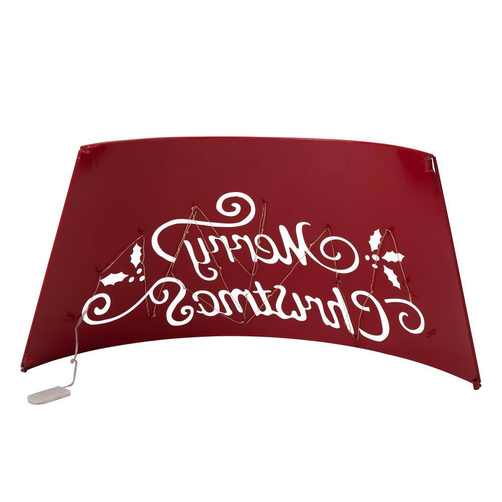 26 in. D Merry Christmas Cutout Metal Tree Collar with Light String (KD) - Hercitys