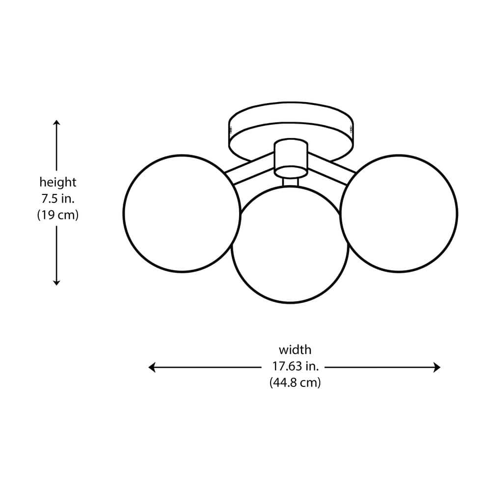 17.63 in. 3-Light Black Flush Mount Ceiling Light with Opal Glass Globe Shades - Hercitys