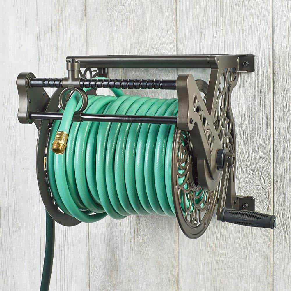 125 ft. Bronze Aluminum w/Hose Guide Wall Mounted Garden Hose Reel - Hercitys