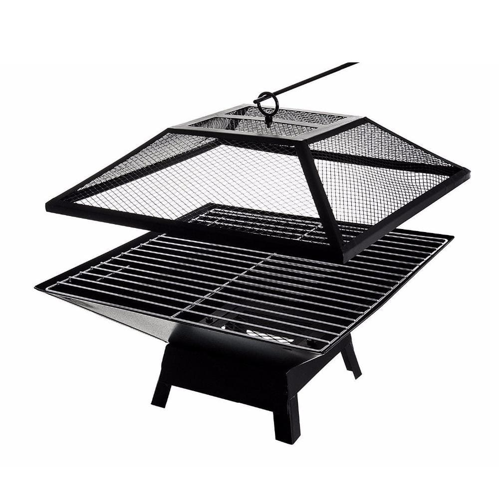 20 Inch Outside Portable Metal Wood Burning Fire Pit Square Fire Pits & Outdoor Fireplaces for Patio, Camping, Black - Hercitys