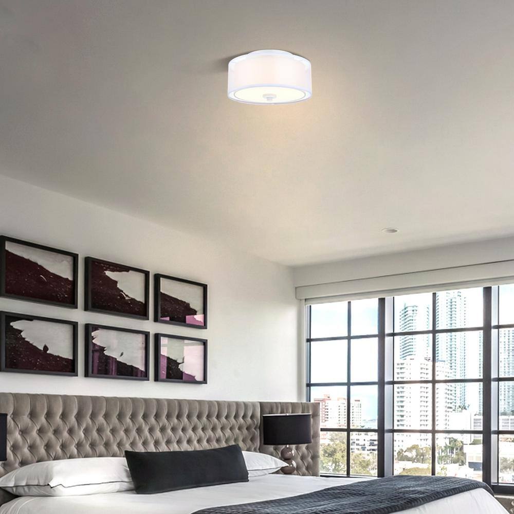 12 in. 2-Light White Circle Flush Mount with Glass Shade and No Bulbs Included 1-Pack - Hercitys