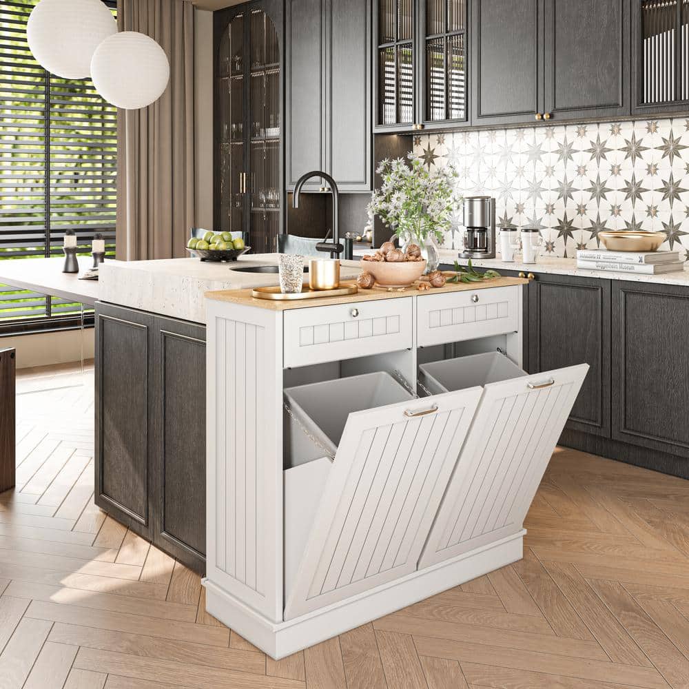 40 in. W x 14 in. D x 36 in. H Ready to Assemble Floor Base Tilt-Out Trash Kitchen Cabinet in White with 2-Drawer - Hercitys