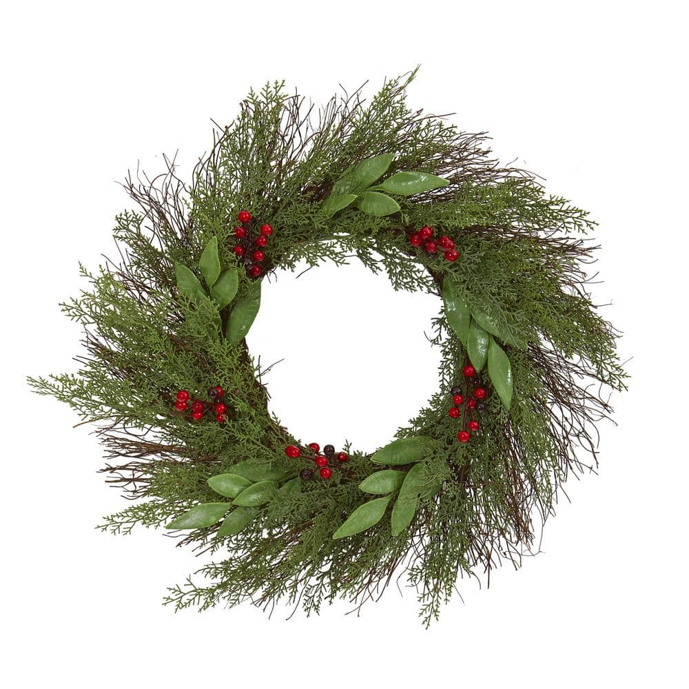 20in. Cedar and Ruscus with Berries Artificial Wreath - Hercitys