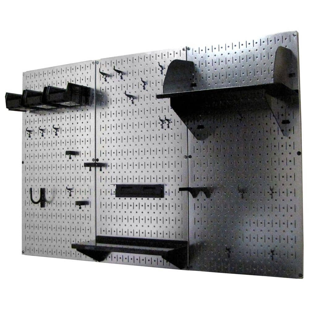 32 in. x 48 in. Metal Pegboard Standard Tool Storage Kit with Galvanized Pegboard and Black Peg Accessories - Hercitys