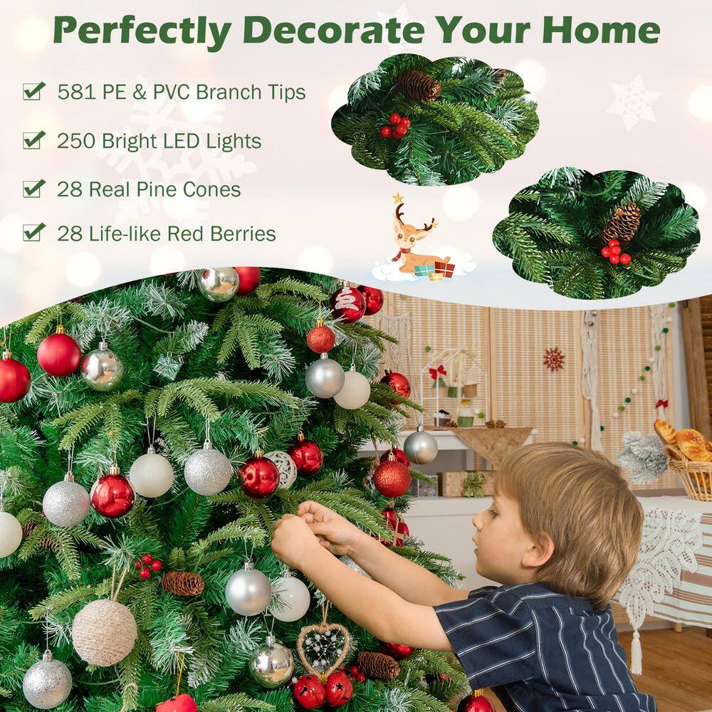 5 ft. Pre-Lit Artificial Christmas Tree Hinged Xmas Tree with 11 Flash Modes - Hercitys