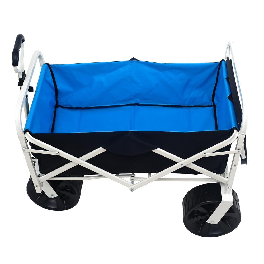 3.85 cu. ft. Black Blue White Metal Folding Garden Cart with Adjustable Hands - Hercitys