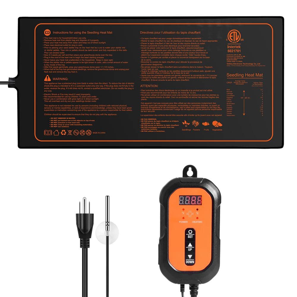 10 in. x 20.75 in. Seedling Heat Mat with Digital Thermostat, MET-Listed Heating Pad for Germination, Waterproof - Hercitys