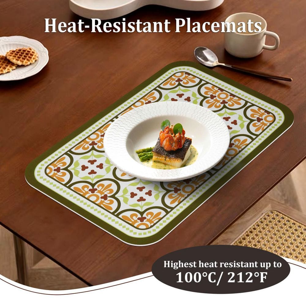 11.8 in. x 17.7 in. Green 4-Leaf Clover Leather Heat Resistant Placemats (Set of 6) - Hercitys
