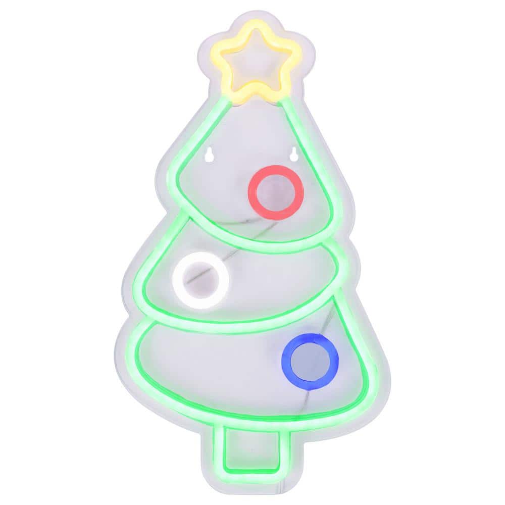 15 in. LED Lighted Neon Style Christmas Tree Window Silhouette - Hercitys