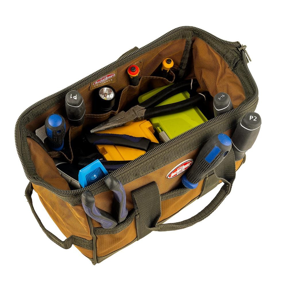 12 in. Gatemouth Tool Bag with zippered top and 16 Total Pockets - Hercitys