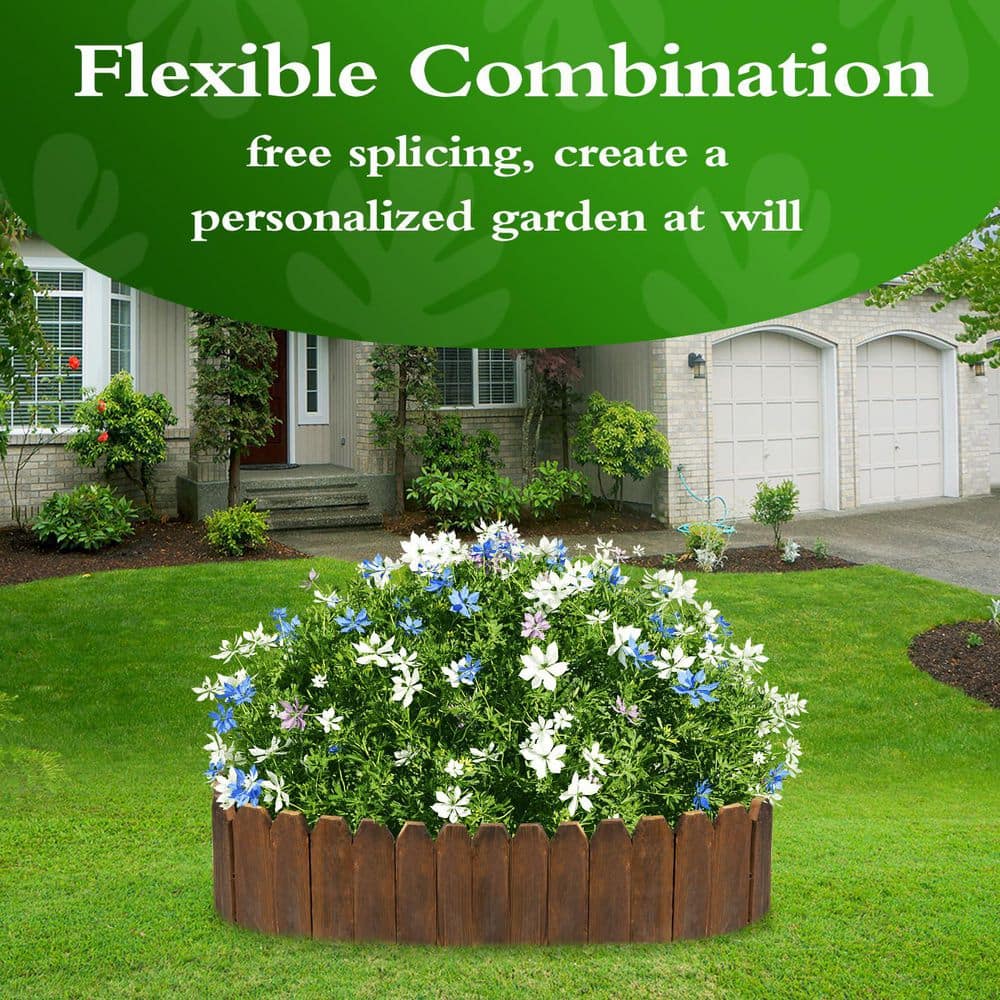 47 in. x 5.9 in. x 0.4 in. Brown Wood Garden Edging Fence Border Decorative Panels for Flower and Landscape Fencing - Hercitys