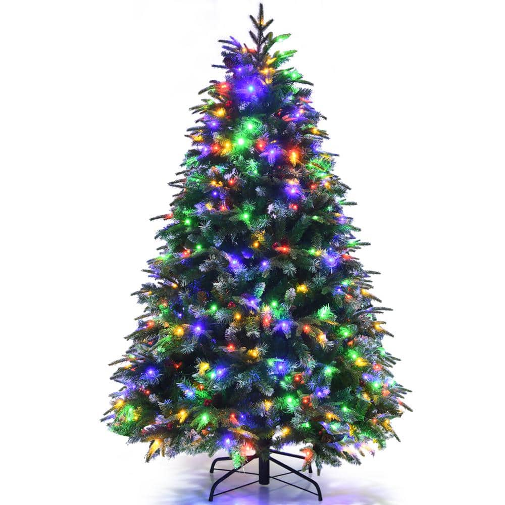 5 ft. Pre-Lit Snowy Christmas Hinged Tree 11 Flash Modes with 250 Multi-Color Lights - Hercitys