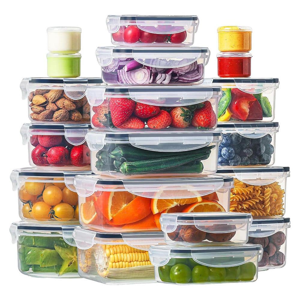 20-Packs Food Storage Containers Set with Snap Lids BPA-Free Plastic Lunch Bento Box Black - Hercitys