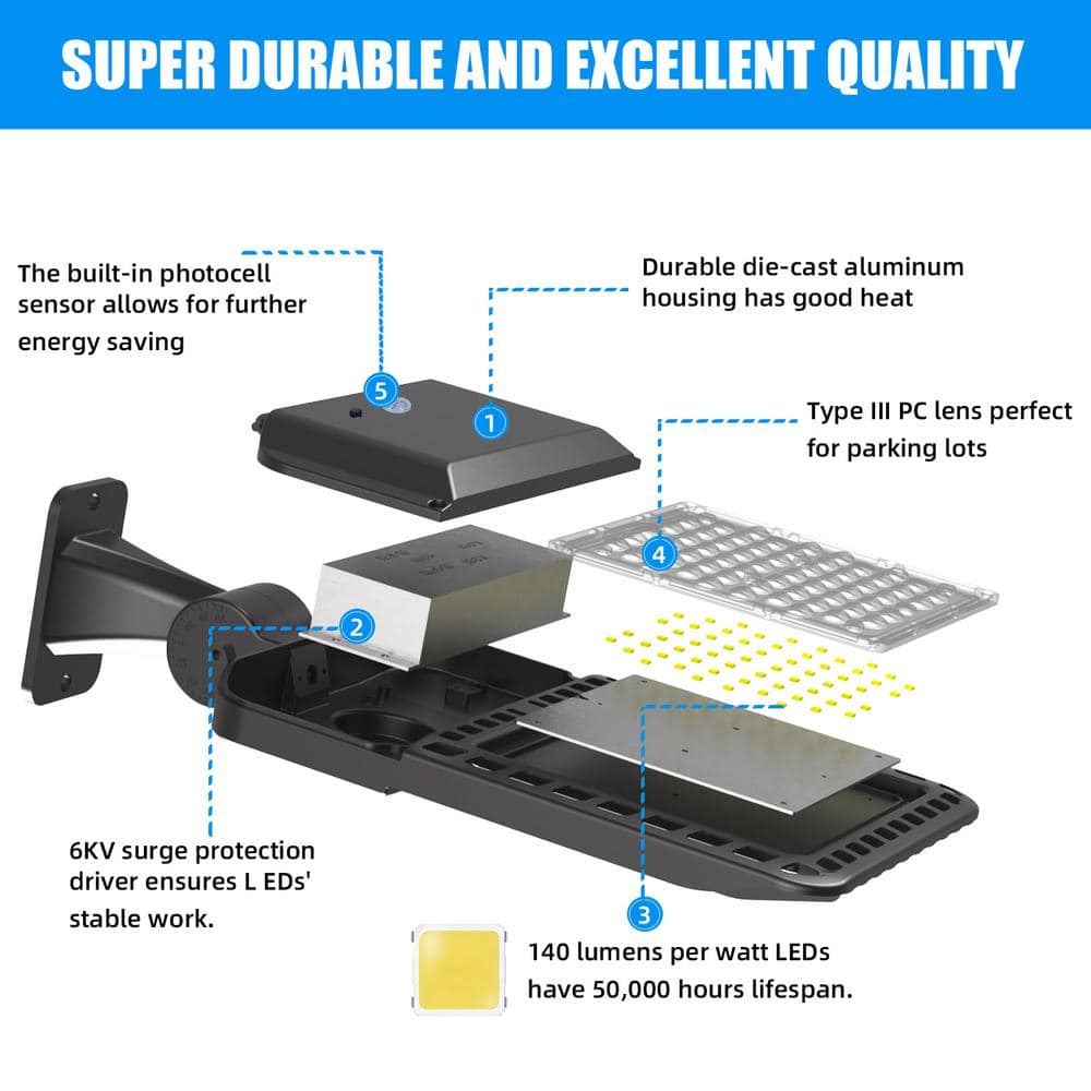 1000-Watt Equivalent Integrated LED Bronze LED Parking Lot Area Light Arm Mount 5000k Dusk to Dawn IP65 - Hercitys