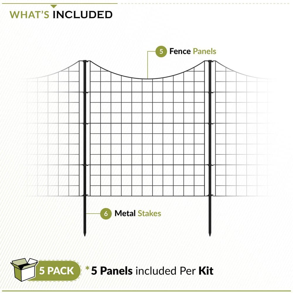 3.25 ft. H x 3 ft. W Zippity Black Metal Garden Fence Panel with Stakes (5-pack) - Hercitys