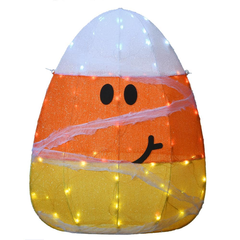 28 in. Pre-Lit Candy Corn Mummy with 80 LED Lights - Hercitys