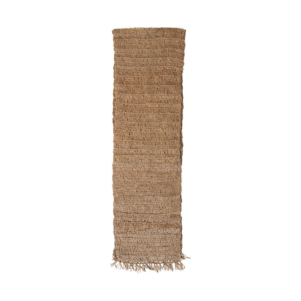 108 in. W x 104 in. L Natural Browns/Tans Solid Woven Raffia Fiber Table Runner with Fringe - Hercitys