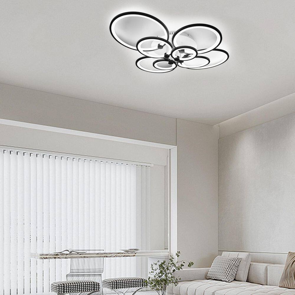 41.33 in. 8-Light Black and White Modern Selectable LED Semi-Flush Mount Ceiling Light with Remote Control - Hercitys