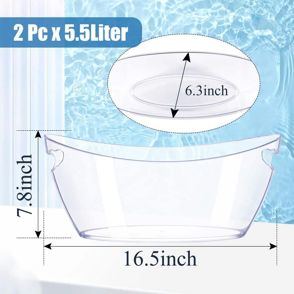 2-Pack 5.81 qt. Clear Ice Buckets with Scoops for Champagne, Beer, Sparkling Wine and Cocktails - Hercitys