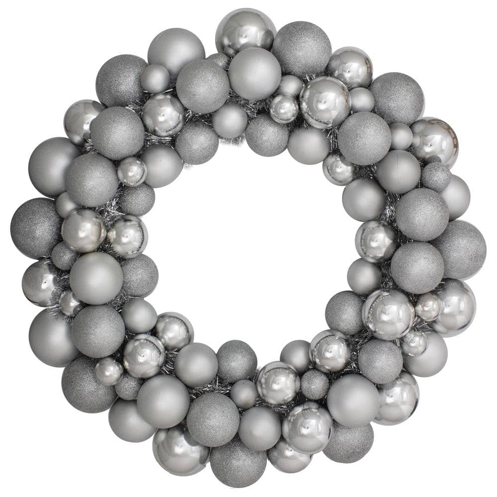 24 in. Silver Splendor Unlit 3-Finish Shatterproof Ball Artificial Christmas Wreath - Hercitys
