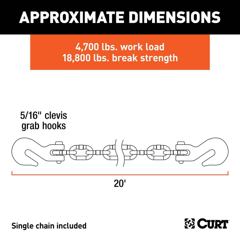 20′ Transport Binder Safety Chain with 2 Clevis Hooks (18,800 lbs., Yellow Zinc) - Hercitys