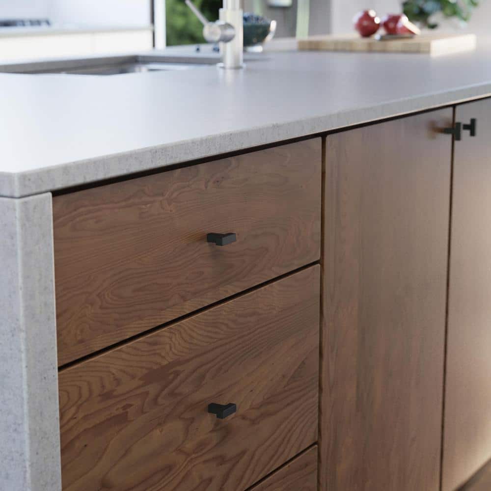 (10-Pack) Simple Modern Square 1-1/4 in. (32 mm) Modern Matte Black T-Shaped Bar Cabinet Knobs - Hercitys