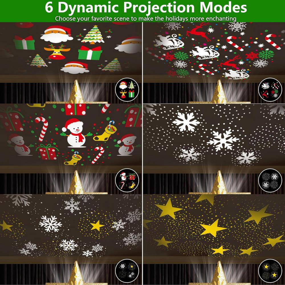 2.56 in. Christmas Tree Topper Light with 360 Rotating Projection, 6-Patterns and Adjustable Projection Range in Gold - Hercitys