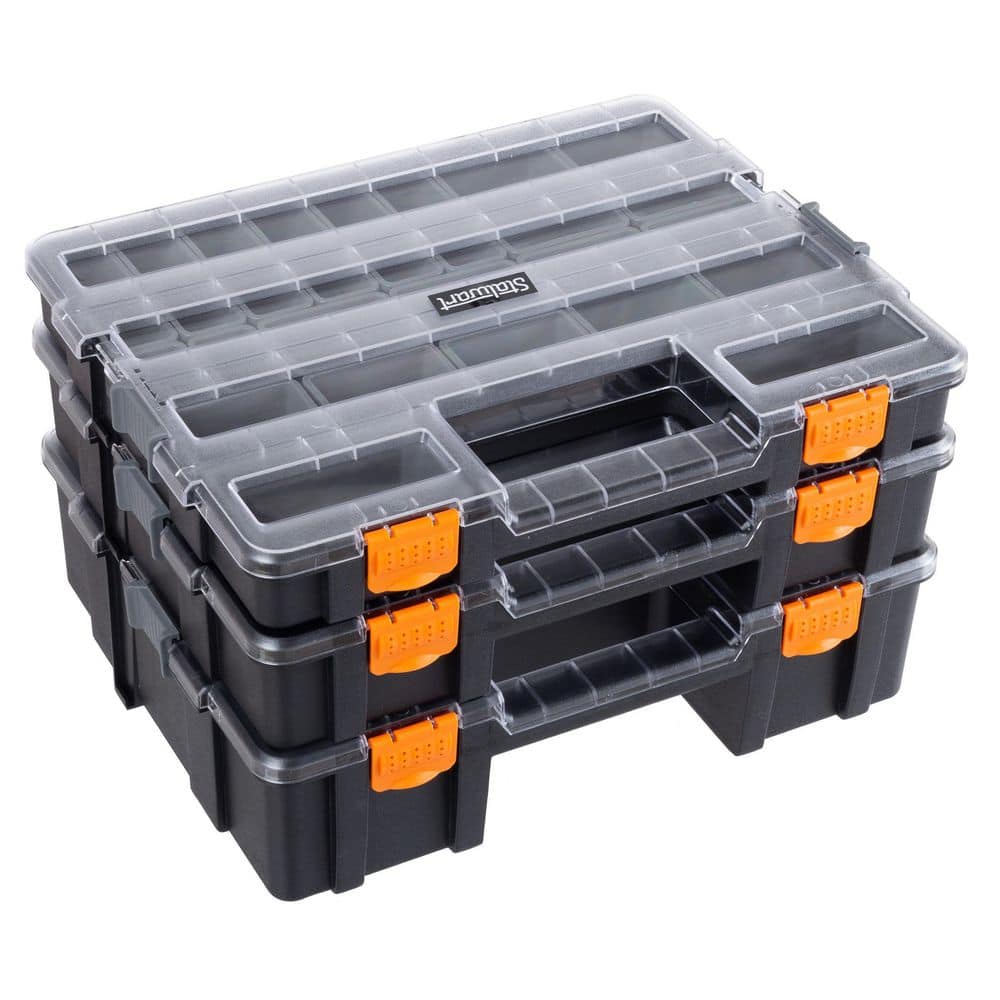 13 in. Gray Polypropylene 3-In-1 Portable Tool Box Organizer with 52 Customizable Compartments - Hercitys