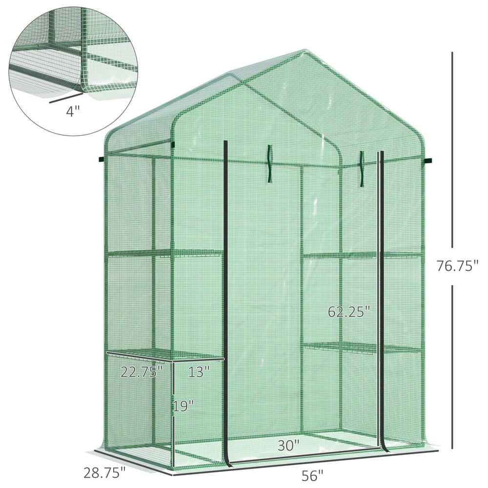 29 in. W x 56 in. D x 77 in. H Walk-in Portable Greenhouse with 3-Tier Shelves, Roll-Up Door, and Weatherized PE Cover - Hercitys
