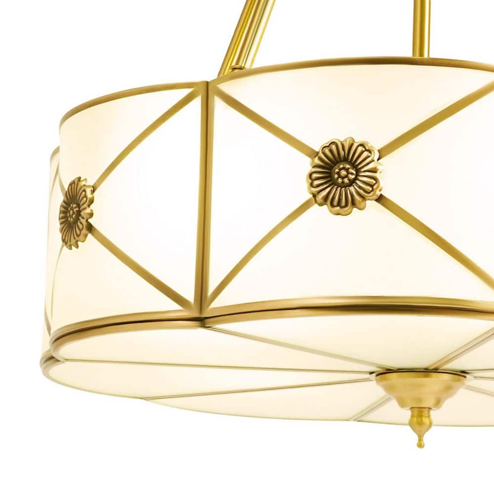 18 in. 4-Light Classical Style Gold Semi-Flush Mount Ceiling Light with Glass Lampshade - Hercitys