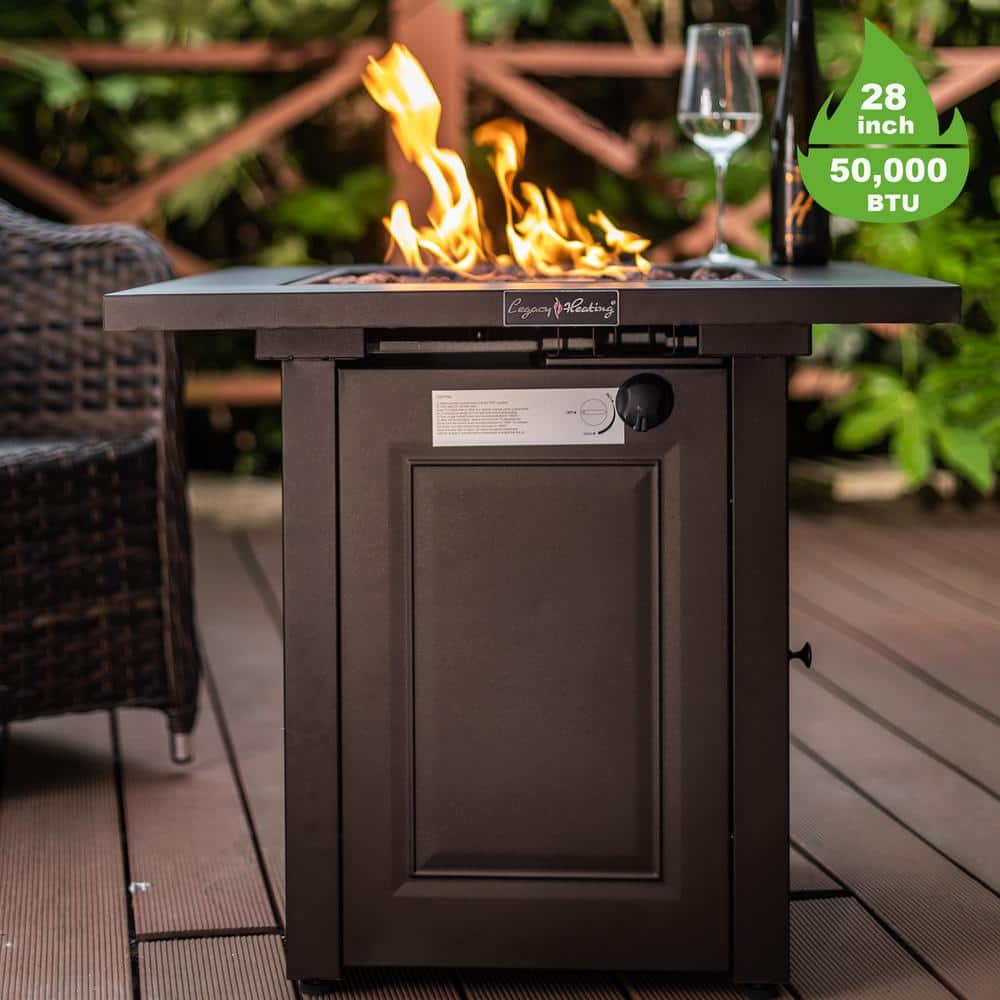28 in. x 24 in. H 50000 BTU Square Steel Propane Mocha Fire Pit Table - Hercitys