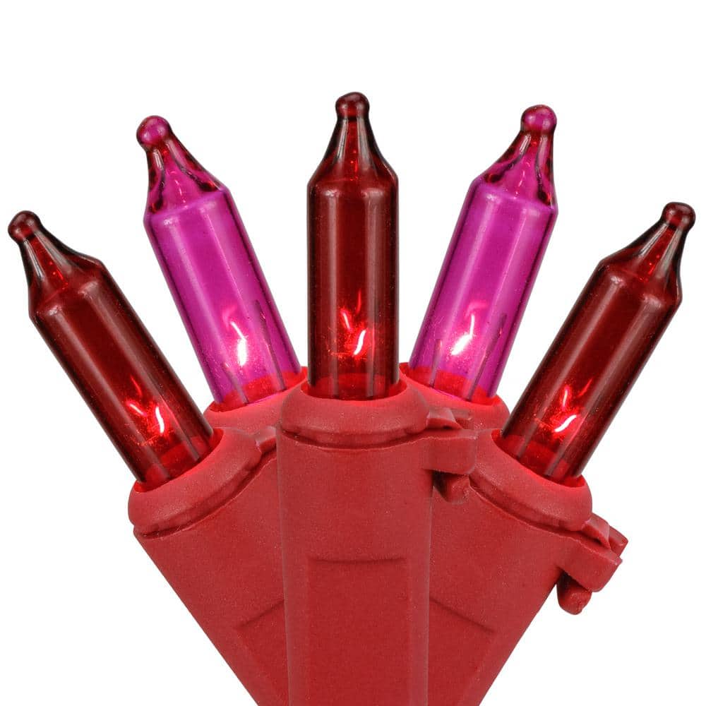 50-Count Red and Pink Mini Christmas Light Set 10 ft. Red Wire - Hercitys