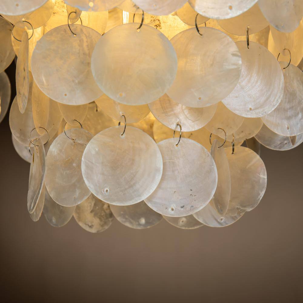 13in 3-Light Small Coastal Natural Capiz Seashell Flush Mount Lighting in Antique Brass - Hercitys