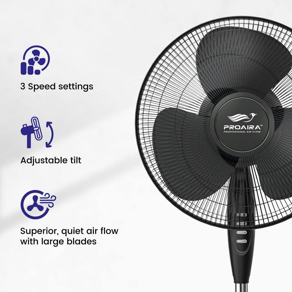16 in. Oscillating Pedestal Fan in Black with 3 Speed Controls - Hercitys