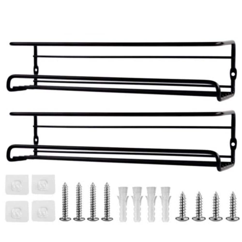 2-Piece Black Spice Herb Jar Rack Holder For Kitchen Door Cupboard Storage Wall Mounted - Hercitys