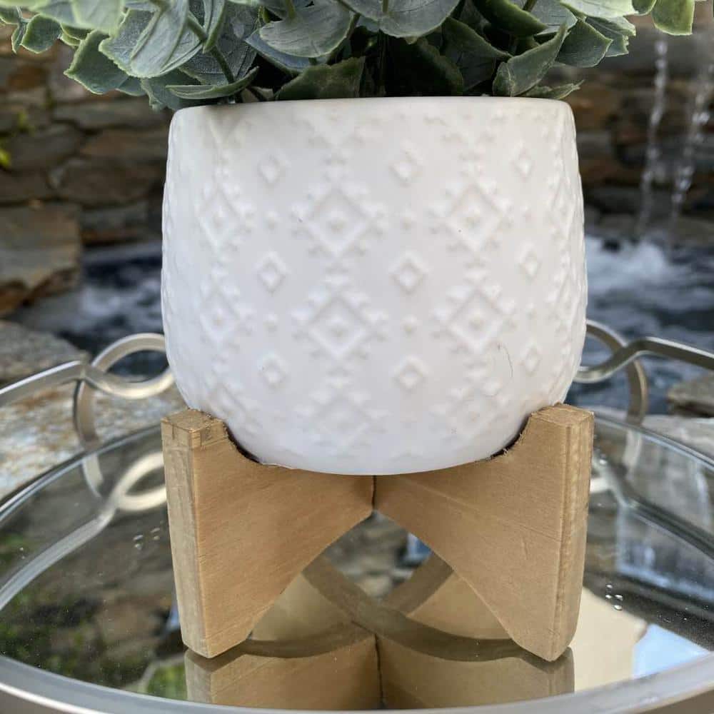 3.5 in. Matte White Indian Ceramic on Stand Mid-Century Planter - Hercitys