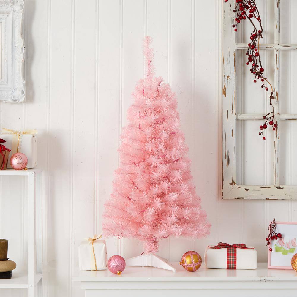 3 ft. Pink Artificial Christmas Tree with 50 LED Lights and 118 Bendable Branches - Hercitys