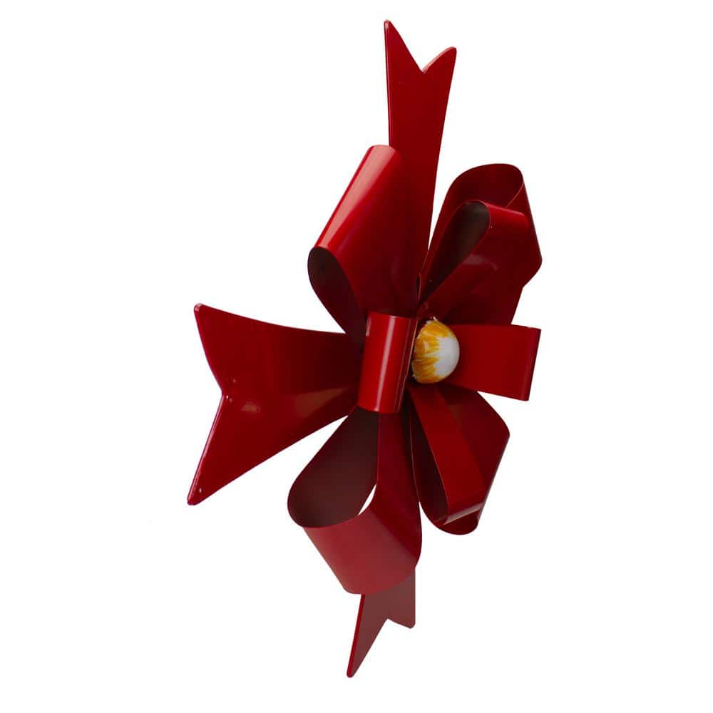 19 in. Red Metal Christmas Bow Wall Decoration - Hercitys