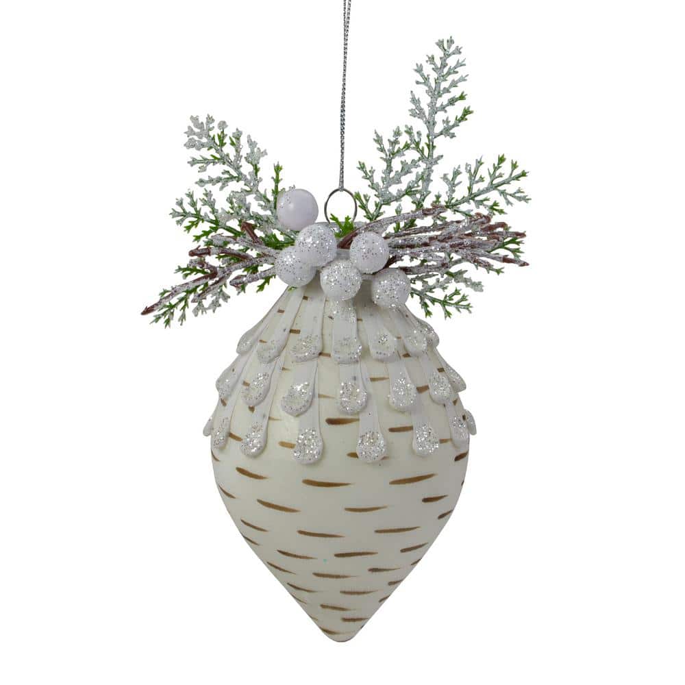 5 in. Cedar and Berries White Finial Christmas Ornament - Hercitys