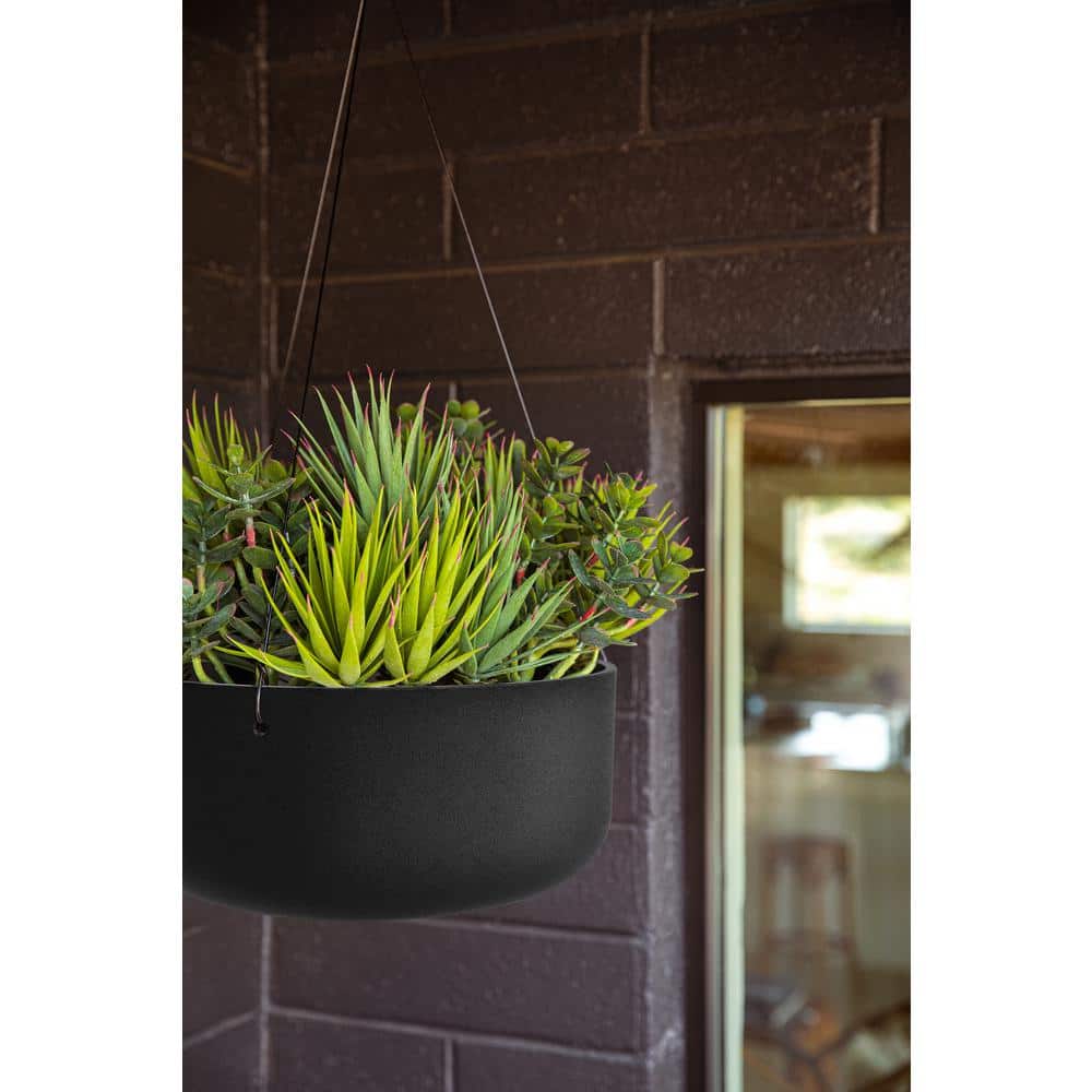 14 in. Round Black Plastic Planter Hanging Kona Bowl (2-Pack) - Hercitys
